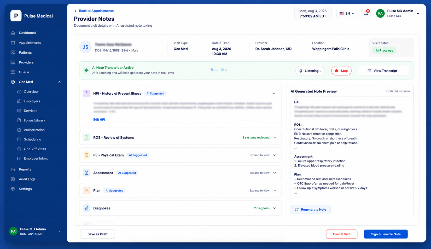 Care Logix AI Provider Notes Assistant Screenshot